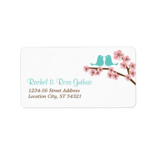 Étiquette Adresse du Mariage Turquoise & Rose Cherry Blossom