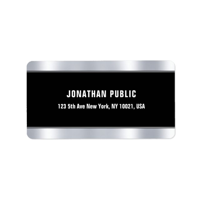 Étiquette Adresse élégante du Modèle Black Silver tendance (Devant)