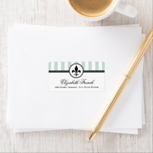 Étiquette Adresse Fleur De Lis Aqua Vintage Français