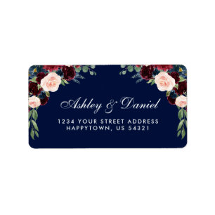 Étiquette Adresse florale bleue de mariage d'aquarelle de