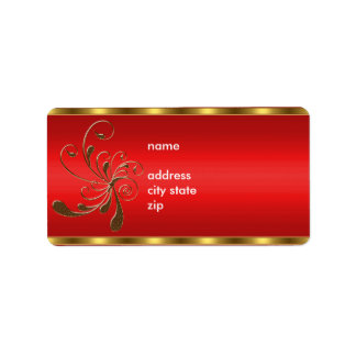 Étiquette Adresse Gold Floral sur rouge