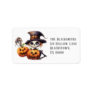 Étiquette Adresse Halloween de squelette effrayant avec citr