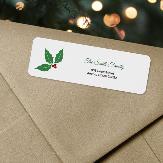 Étiquette Adresse Houx de Noël (Christmas Holly Return Address Label)