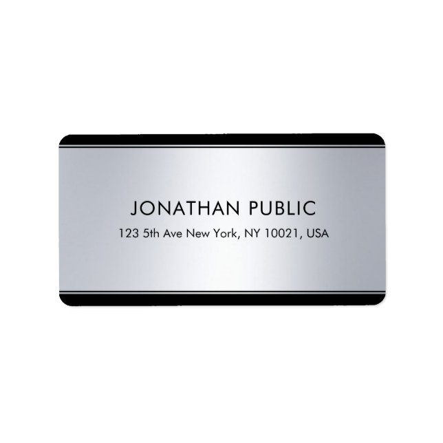 Étiquette Adresse Modèle Black Silver Elegant Personnalisé (Devant)