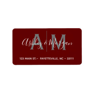 Étiquette Adresse Monogramme du couple gris et rouge moderne