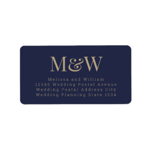 Étiquette Adresse Monogramme Elégante Blue Gold de la marine