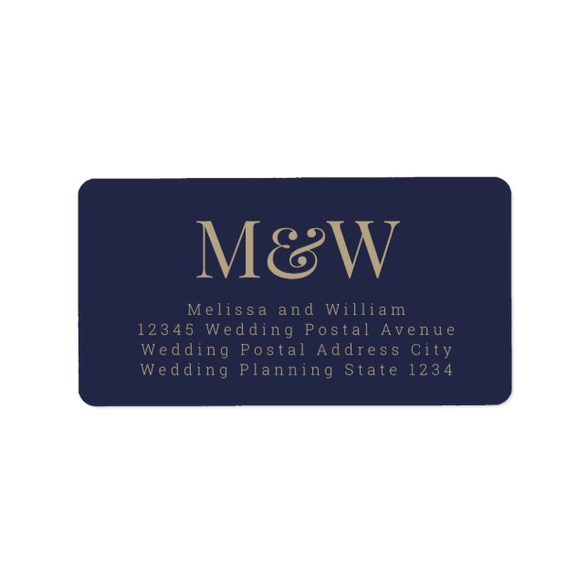 Étiquette Adresse Monogramme Elégante Blue Gold de la marine (Devant)