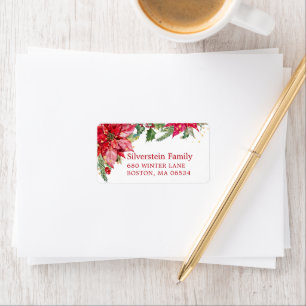 Étiquette Adresse Poinsettia de Noël éclaboussure d'or