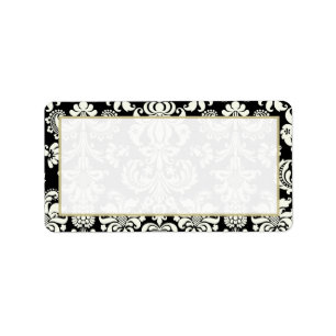 Étiquette Adresse postale Mariage damassé noir/blanc