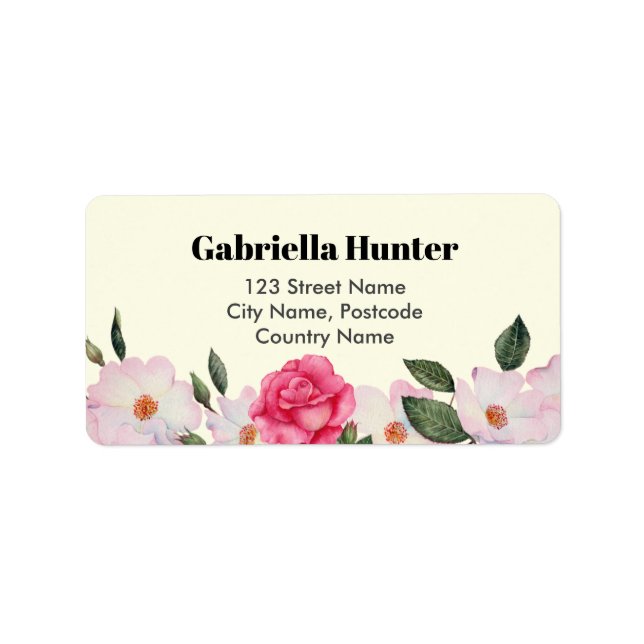 Étiquette Adresse Roses Blanches Rose Ballerina Crème Floral (Devant)