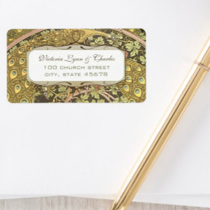 Étiquette Adresse RSVP Paon de vigne Art Nouveau 