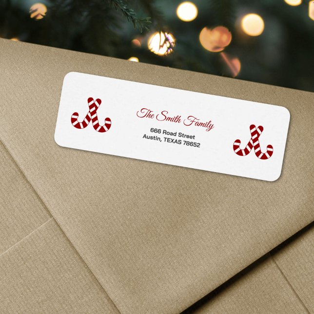 Étiquette Adresse Sucre d'orge Joyeux Noël  (Christmas Candy Cane Return Address Label)