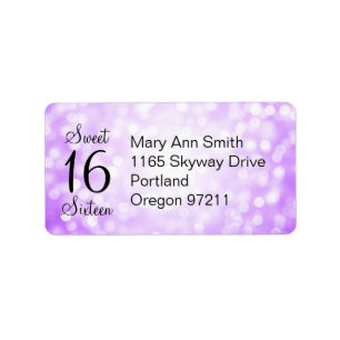 Étiquette Adresse Sweet 16 Anniversaire Purple Parties scint