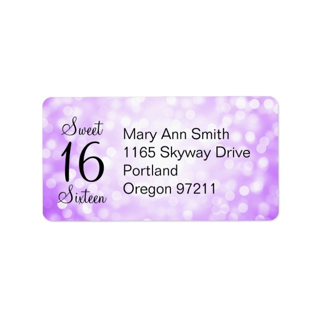 Étiquette Adresse Sweet 16 Anniversaire Purple Parties scint (Devant)