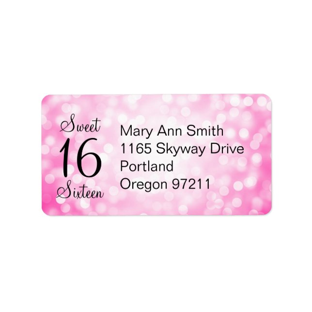 Étiquette Adresse Sweet 16 Anniversaire Rose Parties scintil (Devant)