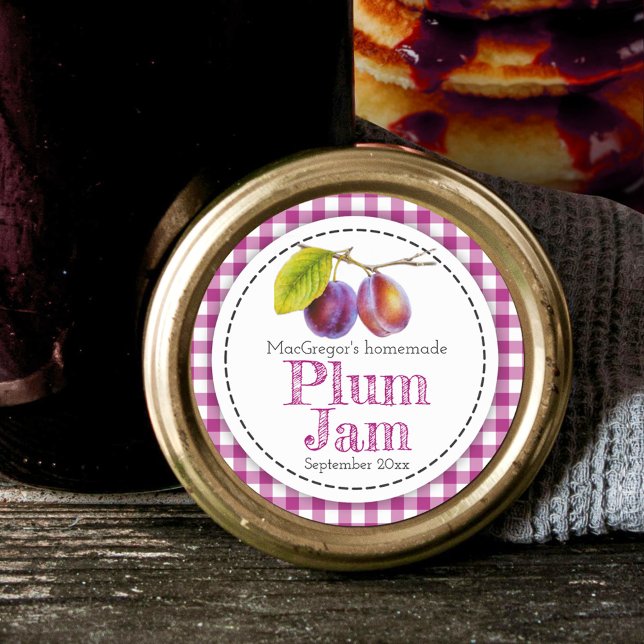 Étiquette alimentaire à la confiture de prune rond (Créateur téléchargé)