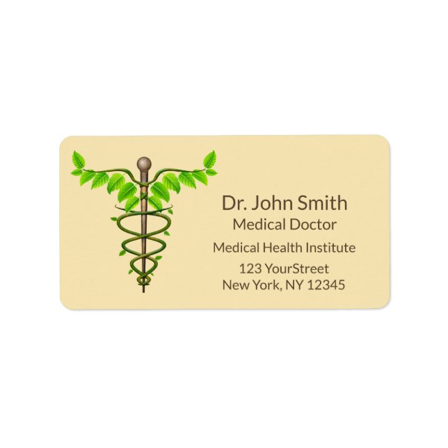 Étiquette Alternative Médicale Caduceus Vert Feuilles Beige (Devant)