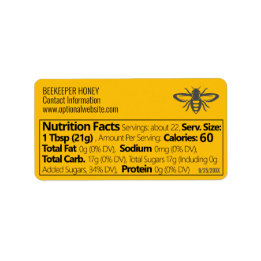 Étiquette Amber Honey Nutrition Facts and Beekeeper Info