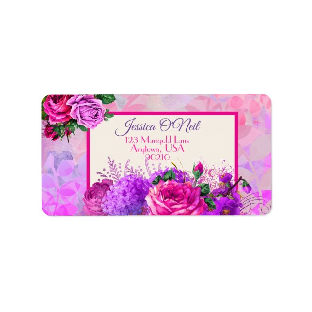 Étiquette Amethyst Framboise Floral Mariage Adresse de retou (Devant)