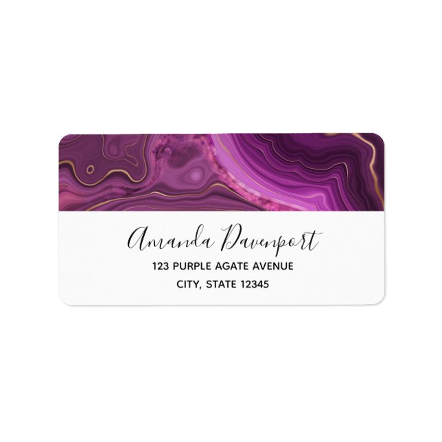 Étiquette Améthyste Violet Et Agate Abstrait Or (Devant)