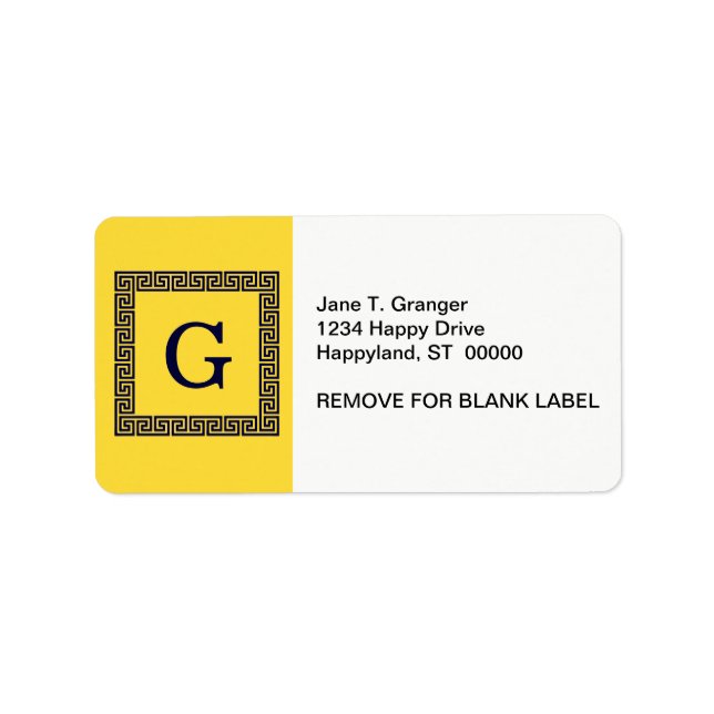 Étiquette Ananas, Clé grecque bleue marine #1 Monogramme enc (Devant)