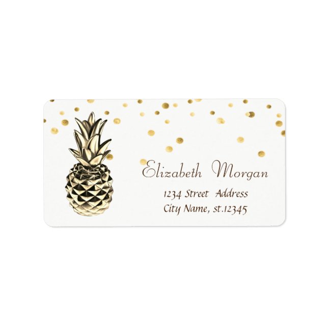 Étiquette Ananas métallique, Blanc, Faux Gold Foil Confetti (Devant)