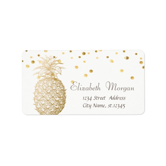 Étiquette Ananas Or Blanc, Faux Gold Foil Confetti (Devant)