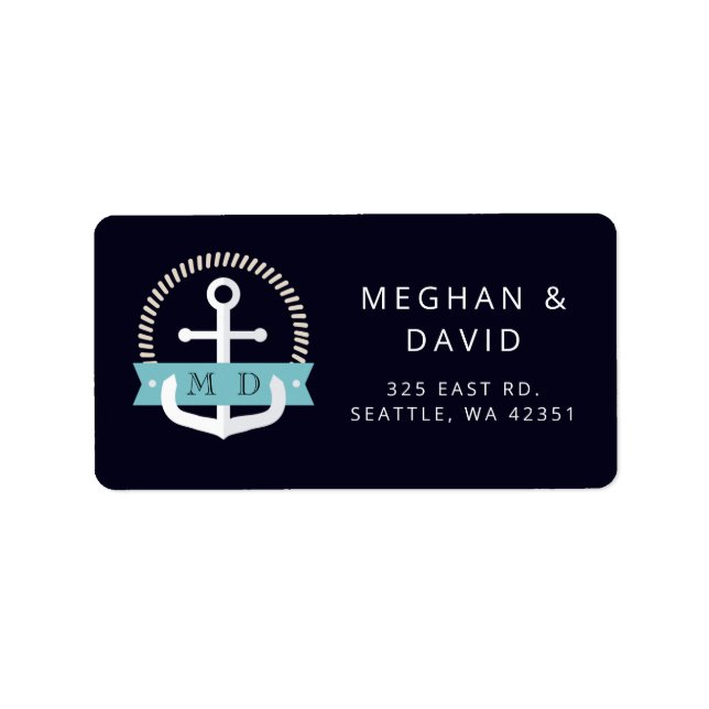 Étiquette Ancre marine moderne Mariage de monogramme nautiqu (Devant)