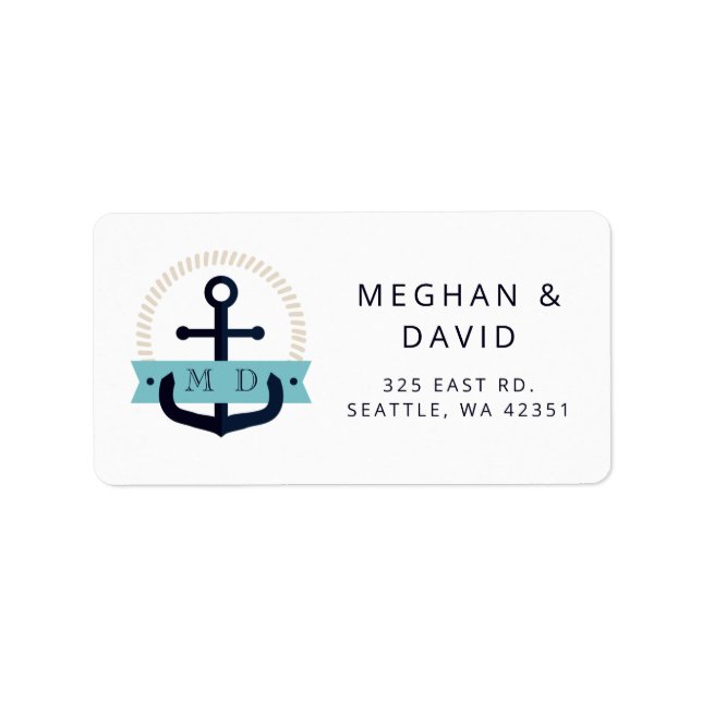 Étiquette Ancre marine moderne Monogramme nautique Mariage L (Devant)