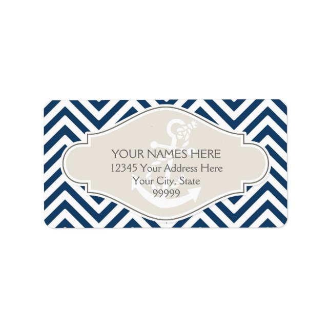 Étiquette Ancre nautique moderne Preppy Chevron Stripe (Devant)
