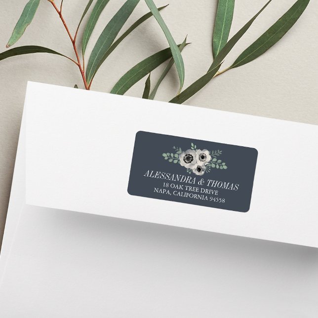 Étiquette Anémone et Eucalyptus Floral Adresse de retour (Créateur téléchargé)