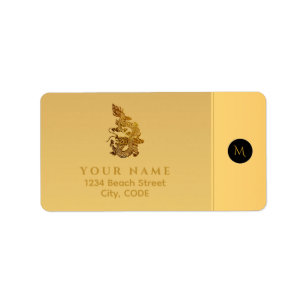 Étiquette Année Dragon Chinoise 2024 Elégant Monogramme RAL