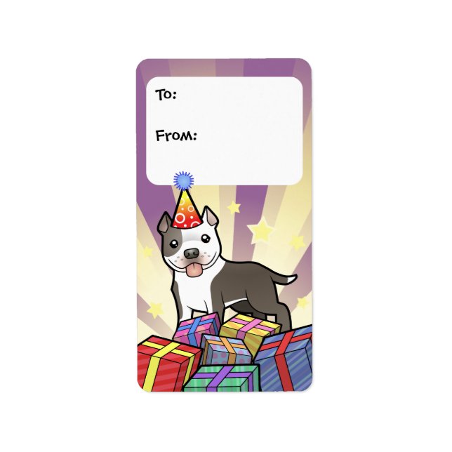 Étiquette Anniversaire Pitbull / American Staffordshire Terr (Devant)