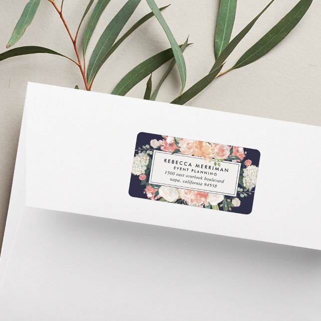 Étiquette Antique Floral Blush & Navy Adresse de retour (Créateur téléchargé)
