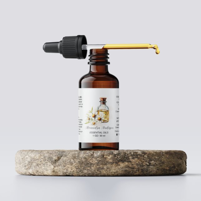 Étiquette Apothécaire Chamomille Huiles Essentielles Aquarel (Apothecary Chamomile Essential Oils Watercolor label)