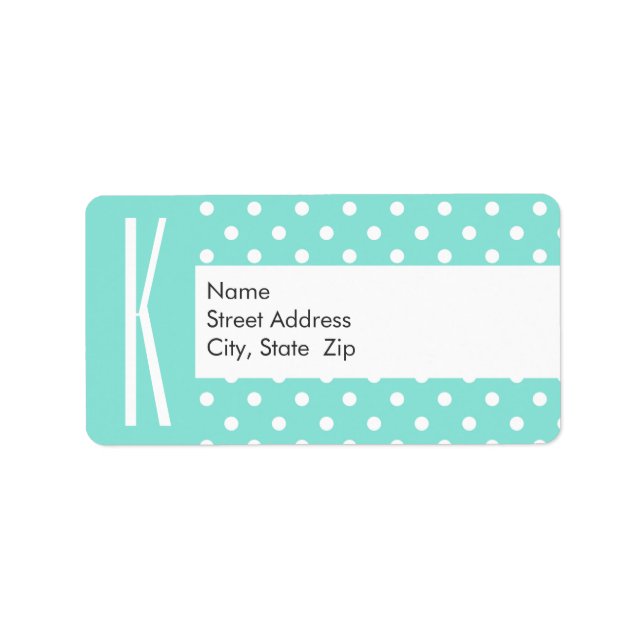Étiquette Aqua Turquoise & Pois blancs (Devant)