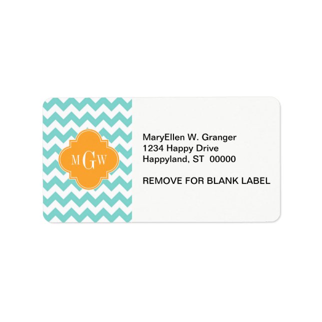Étiquette Aqua Wht Chevron Cantaloupe Quatrefoil (Devant)