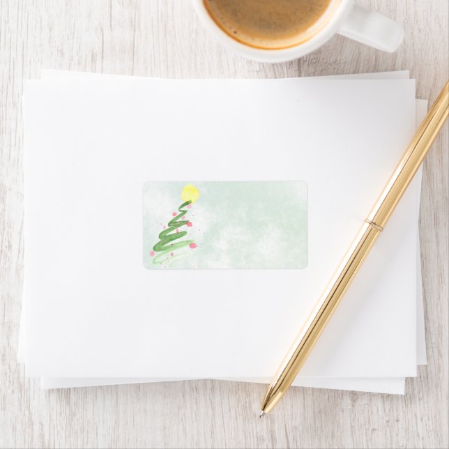 Étiquette Aquarelle Abstraite Arbre de Noël Adresse blanche (En situation)