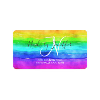 Étiquette Aquarelle Abstraite Peint Stripes Arc-en-ciel.