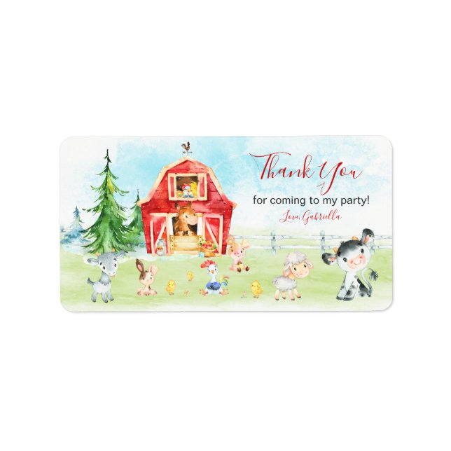Étiquette Aquarelle Barnyard et animaux de ferme Merci (Devant)