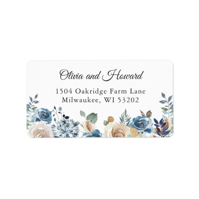 Étiquette Aquarelle Bleu Rustique Boho Floral Adresse (Devant)