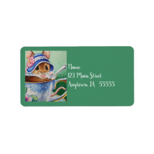 Étiquette Aquarelle Bonnet Bleu pour souris à temps de thé W