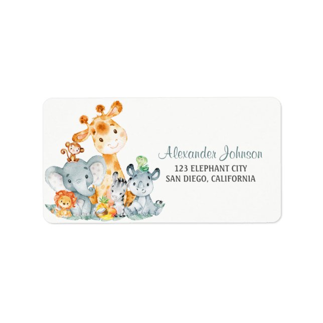Étiquette Aquarelle Cute Safari Jungle Animaux (Devant)