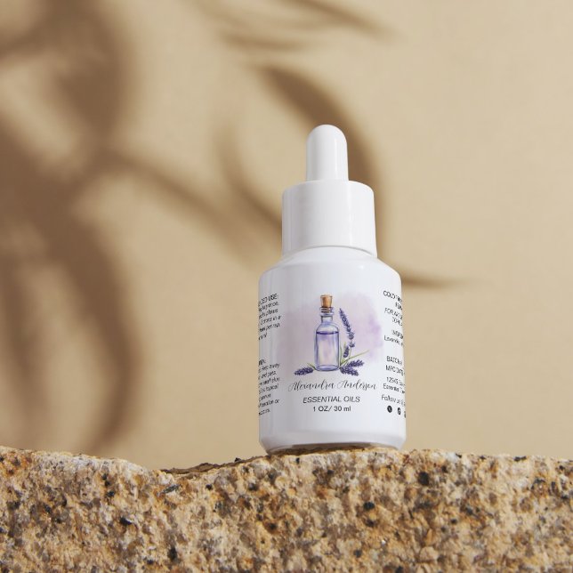 Étiquette Aquarelle essentielle de la lavande botanique (Botanical Lavender Essential Oils Watercolor Label)