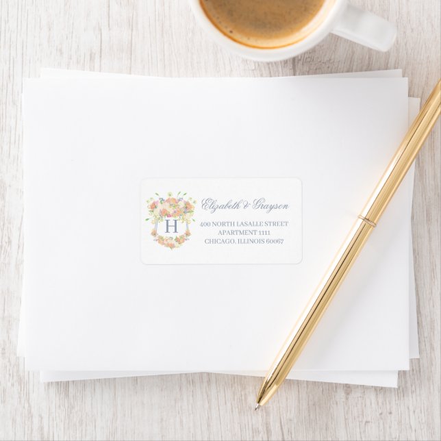 Étiquette Aquarelle Floral Garden Party Crest Adresse (En situation)