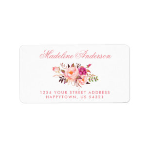 Étiquette Aquarelle Floral Rose Blush Adresse