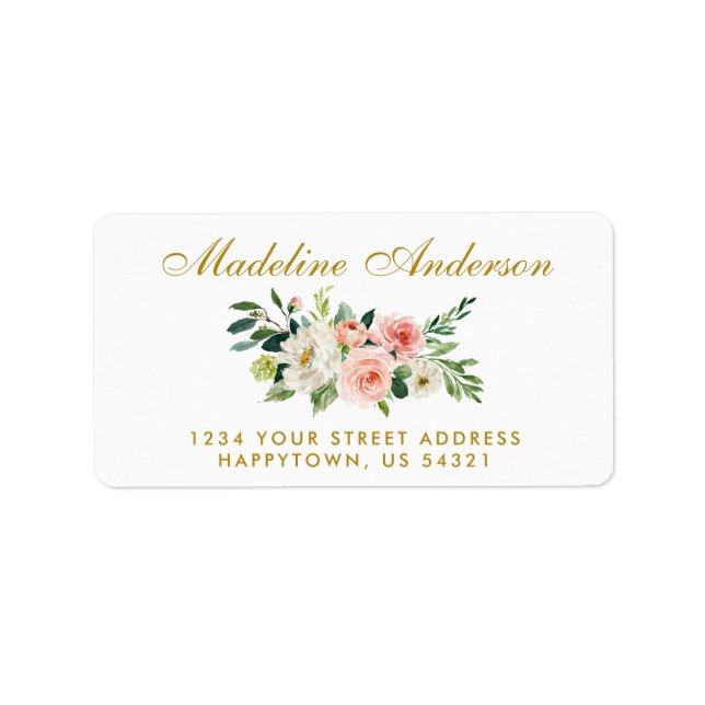 Étiquette Aquarelle Floral rose Blush Gold Adresse (Devant)