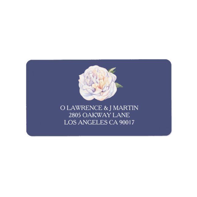 Étiquette Aquarelle florale de pivoine blanche bleu (Devant)