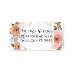 Étiquette Aquarelle Flush Floral Peach BOHO Rust Green