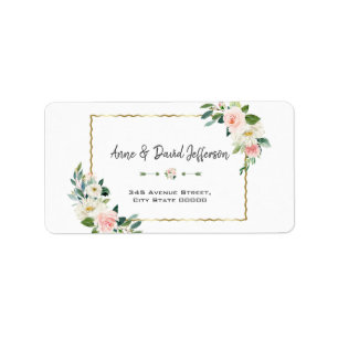 Étiquette Aquarelle Flush Flowers Mariage Gold Navy
